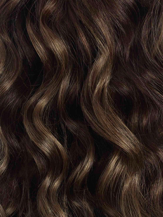 Medium Brown Curly Human Hair Weft Bundle Extension