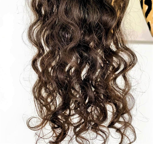 Medium Brown Curly Human Hair Weft Bundle Extension