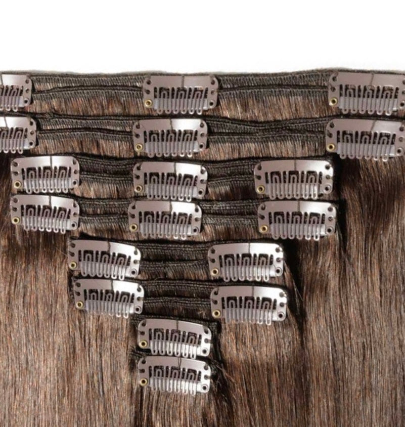 Medium Brown Pure Virgin Clip-In Human Hair Extensions