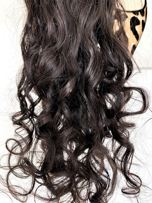 Dark Brown Curly Human Hair Weft Bundle Extension